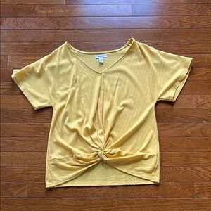 Yellow V-Neck Twist Front Top
